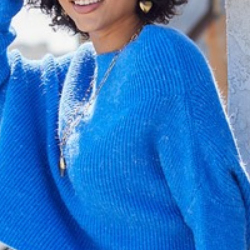 Blue Boat Neck Chunky Sweater - Picture 6 of 7